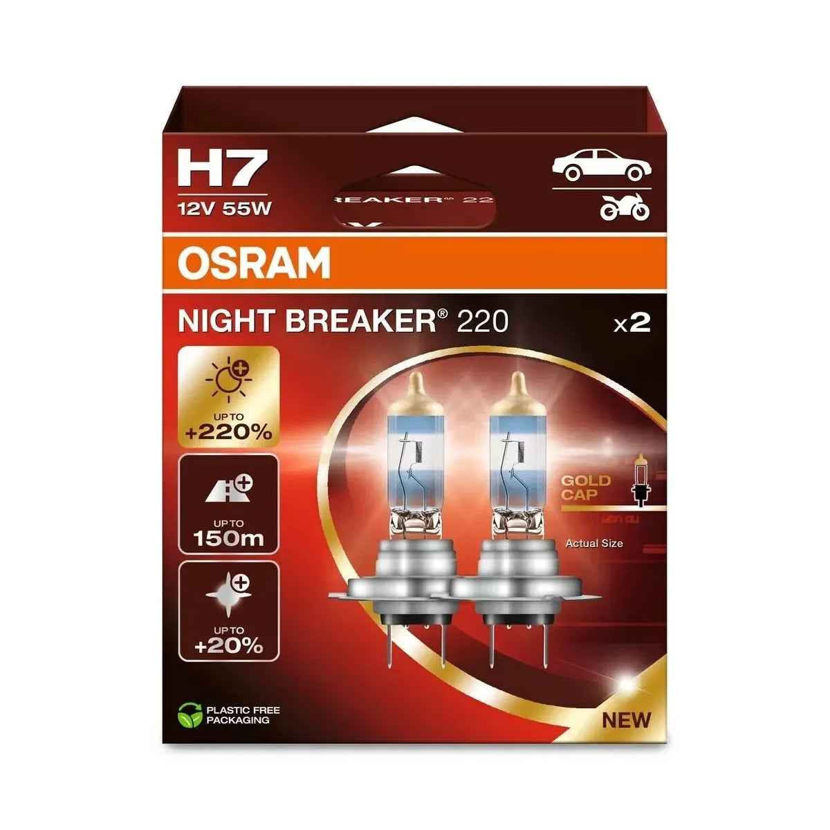 2x OSRAM H7 NIGHT BREAKER 220 (+220%) Car Headlight Bulbs